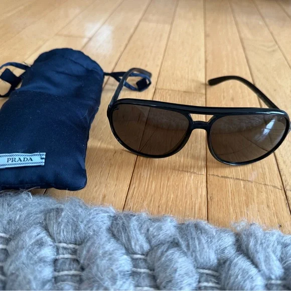 Prada Black Aviator Shades with Case PR B57S Prada Sunglasses AAV90A Black - eye-oo.com main image 3